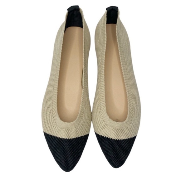 Knit beige with black pointed toe flats size 8.5 new without tags 1/2” heel - Picture 1 of 8